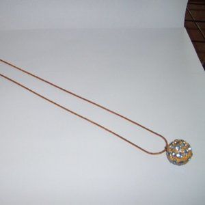 Shiny Necklace Mini Disco Ball Blue Stones Vintage